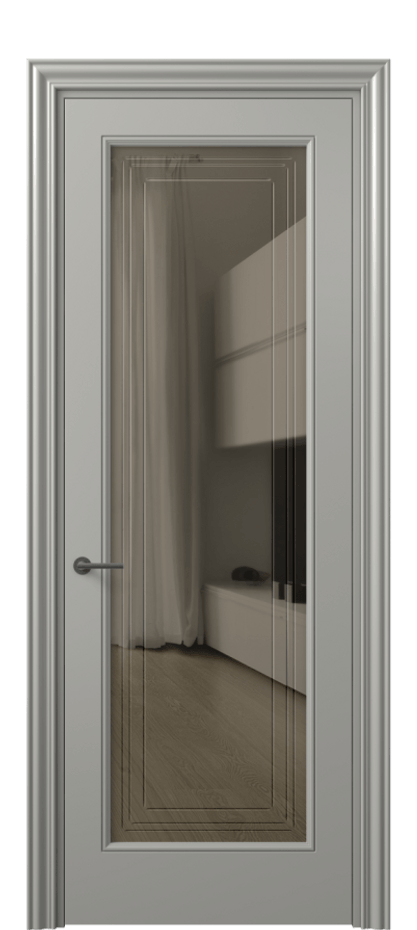 Межкомнатная дверь Mascot 8400 Матовый нейтральный серый Прозрачное бронзовое стекло с гравировкой "Грани", триплекс Цена 65999 ₽ | Volhovec