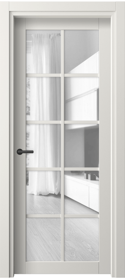 Межкомнатная дверь Neo 2106 ПЭТ белоснежный Прозрачное стекло, триплекс Цена 28639 ₽ | Volhovec