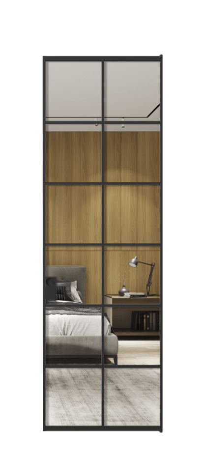 Алюминиевая дверь АЛПЛ040.05 Алюминий Черный Двустороннее зеркало, триплекс , триплекс 6 мм Цена 124530  | Volhovec