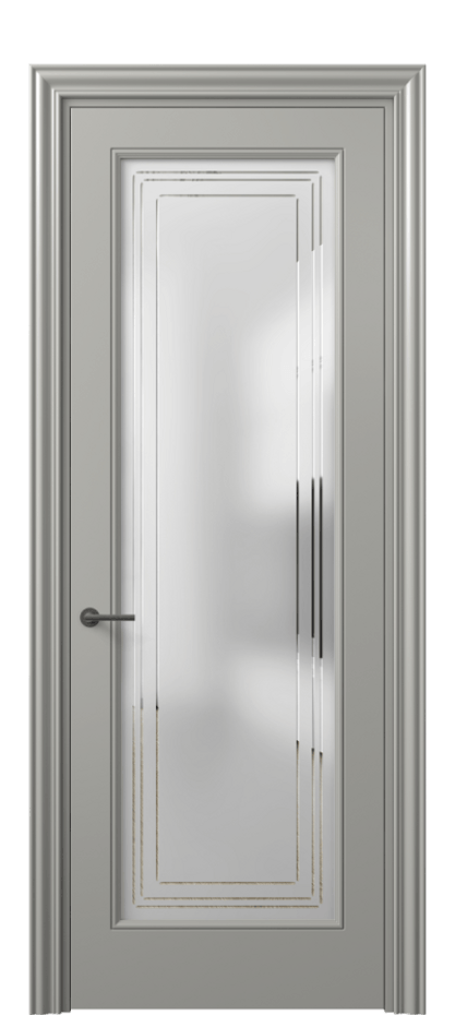 Межкомнатная дверь Mascot 8400 Матовый нейтральный серый Сатинированное стекло с гравировкой "Грани", триплекс Цена 65999 ₽ | Volhovec