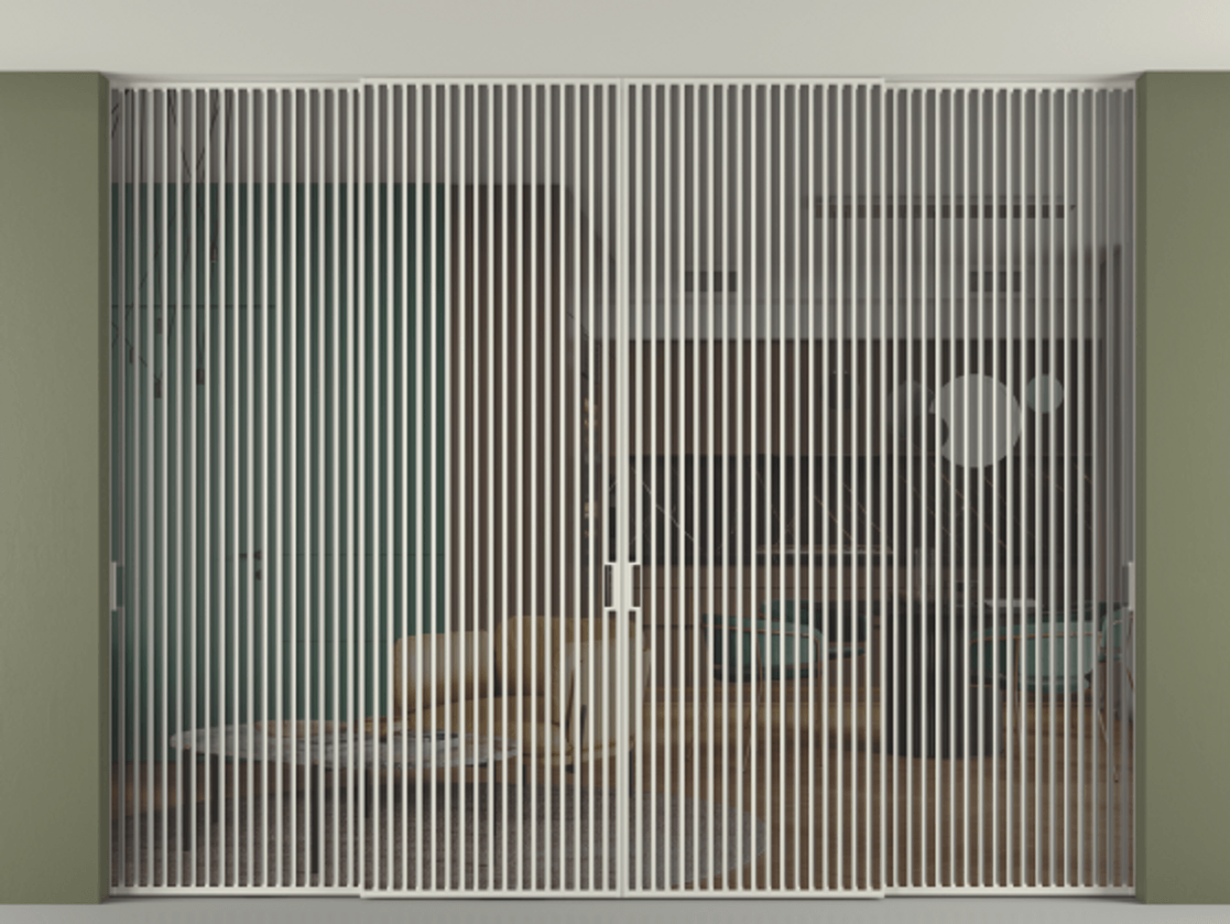 Перегородка Formato внутри проёма скрытое крепление в потолок 4 створки АЛПР 040.06 Алюминий Белый Прозрачное серое стекло, триплекс Цена 772796 ₽ | Volhovec