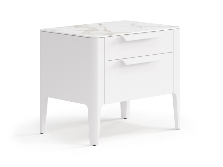 Мебель Тумба прикроватная Piega 2 ящика. Цвет Матовый пудровый белый. Материал Гладкая эмаль. Коллекция Тумба прикроватная Piega 2 ящика. Картинка.