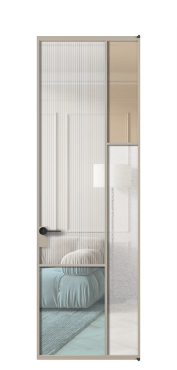 Дверь межкомнатная АЛПЛ041.12 АБСК 4 стекла. Цвет Алюминий бисквитный. Материал Алюминий в эмали. Коллекция Mosaic. Картинка.