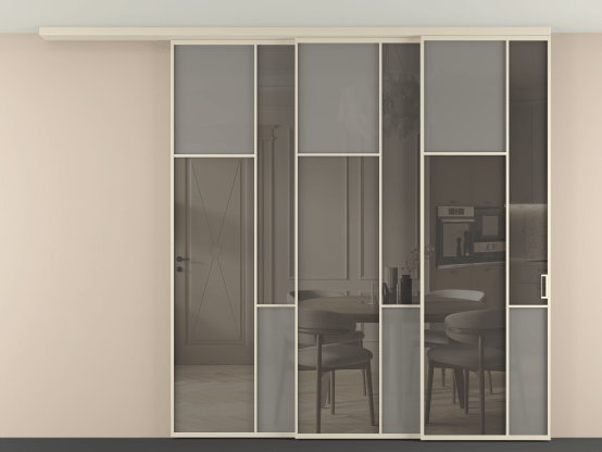 Алюминевая перегородка vdt3_7 Алюминий бежево-серый Серый сатин матовое + Серый прозрачное. Цвет Алюминий бежево-серый. Материал Алюминий в эмали. Коллекция Перегородка Mosaic вдоль стены на потолок 3 створки с синхронным механизмом. Фото. Алюминевая перегородка vdt3_7 Алюминий бежево-серый Серый сатин матовое + Серый прозрачное. Цвет Алюминий бежево-серый. Материал Алюминий в эмали. Коллекция Перегородка Mosaic вдоль стены на потолок 3 створки с синхронным механизмом. Картинка.