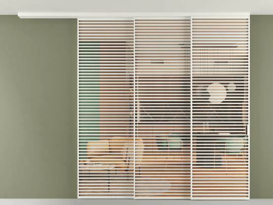 Алюминевая перегородка pv3_07_ Алюминий светло-серый Прозрачное оранжевое стекло, триплекс, 6мм. Цвет Алюминий светло-серый. Материал Алюминий в эмали. Коллекция Перегородка Formato вдоль стены на потолок 3 створки с синхронным механизмом. Картинка.