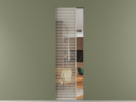 Алюминевая перегородка skr1_07_ Алюминий бежево-серый Crystal Vision прозрачное. Цвет Алюминий бежево-серый. Материал Алюминий в эмали. Коллекция Перегородка Formato скрытый пенал 1 створка. Картинка.