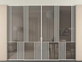 Алюминевая перегородка vntp4_3 БЕЛ. Цвет Алюминий Белый. Материал Алюминий. Коллекция Перегородка Mosaic внутри проёма скрытое крепление в потолок 4 створки. Картинка.