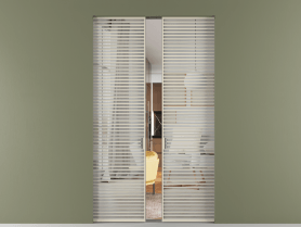 Алюминевая перегородка skr2_07_ Алюминий бежево-серый Двустороннее зеркало. Цвет Алюминий бежево-серый. Материал Алюминий в эмали. Коллекция Перегородка Formato скрытый пенал 2 створки. Картинка.