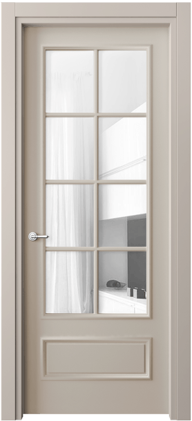 Дверь межкомнатная 8112 МСБЖ Прозрачное стекло. Цвет Матовый светло-бежевый. Материал Гладкая эмаль. Коллекция Paris. Картинка.