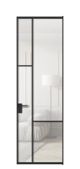 Дверь межкомнатная АЛПЛ041.13 ЧРН Рифлёное стекло "Дюна" + Фактурное стекло "Лёд". Цвет Алюминий Черный. Материал Алюминий. Коллекция Mosaic. Картинка.